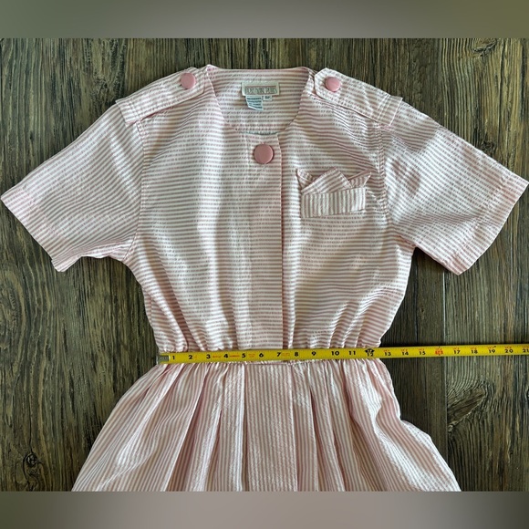 Vtg Lindsey Blake Petites Secretary Day Dress Sz 6P Soft Pink White Stripe Geek - Picture 7 of 10